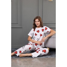 % 100 Bambu Desenli Pijama Takımı Geniş Kalıp