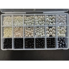 Livza Bijuteri Krem,beyaz,siyah Renkler Dev Inci Set,hobi Yapım Seti