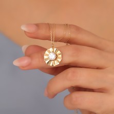 Nox Jewelry 14 Ayar Altın Kaplama Güneş Temalı Tasarım Gümüş Kolye - CNS00603