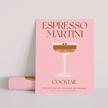Posterist Dekoratif Çerçevesiz Poster Minimalist Espresso Martini Kokteyl Illüstrasyonu