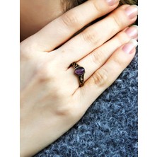 Doğal Taş Ametist Doğal Taşlı Ayarlanabilir Antik Kadın Yüzük EUY54AMT