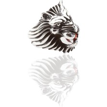 Necati Gün Kaplan Başı Zirkon Taşlı Gümüş Erkek Yüzük