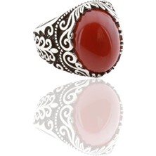 Necati Gün Akik Taşlı Işlemeli Gümüş Erkek Yüzük