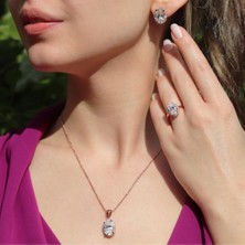 Necati Gün Oval Kesim Tek Taş Model Rose Gold Kaplama 925 Ayar Gümüş Sky Diamond Set