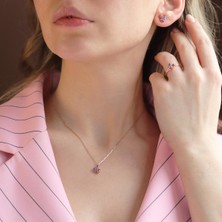 Necati Gün Renkli Swarovski Taşlı Oval Minimal Gümüş Set