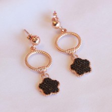 Necati Gün Zirkon Taşlı Rose Gold Kaplama Gümüş Çiçek Küpe