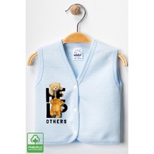Unisex Bebek Help Ayıcık Baskılı Organik Pamuklu 3-6-9 Ay 3lü Kapitone Bebek Yelek Set