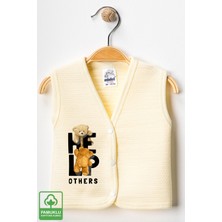 Unisex Bebek Help Ayıcık Baskılı Organik Pamuklu 3-6-9 Ay 3lü Kapitone Bebek Yelek Set