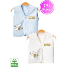 Unisex Bebek Dino Baskılı Organik Pamuklu 3-6-9 Ay 2li Kapitone Bebek Yelek Set