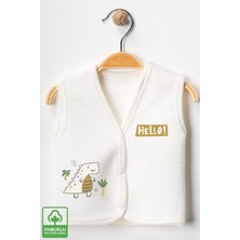 Unisex Bebek Dino Baskılı Organik Pamuklu 3-6-9 Ay 2li Kapitone Bebek Yelek Set