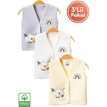 Unisex Bebek Koala Baskılı Organik Pamuklu 3-6-9 Ay 3lü Kapitone Bebek Yelek Set