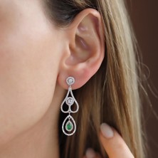 Necati Gün Kök Zümrüt Taşlı Damla Tasarım Gümüş Küpe