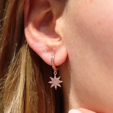 Necati Gün Zirkon Taşlı Kutup Yıldızı Rose Gold Kaplama Gümüş Küpe