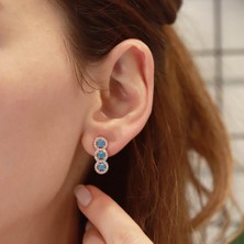 Necati Gün 3 Taş Turkuaz Rose Gold Kaplama Gümüş Küpe