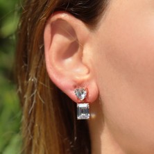 Necati Gün Kalpli Zirkon Taşlı Emerald Kesim Rose Gold Kaplama Gümüş Küpe