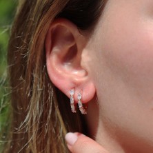 Necati Gün Zirkon Taşlı Rose Gold Kaplama Gümüş Halka Küpe