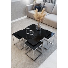 Home Plus Mobilya 4+1 Gümüş Ayak Siyah Ayna Orta Sehpa