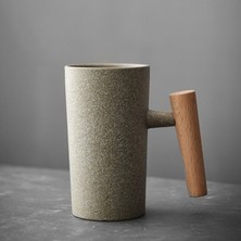 Earth Mugs El Yapımı Seramik Kahve Kupası – Ahşap Saplı Retro Taş Eşya, 201-300ML Kapasite, Aile, Ofis ve Ev Için Ideal (Yurt Dışından)
