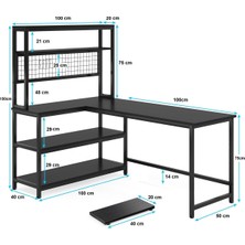 Faween 84010 Oyuncu Masası Çalışma Masası Bilgisayar Masası Ders Laptop Siyah 140  cm