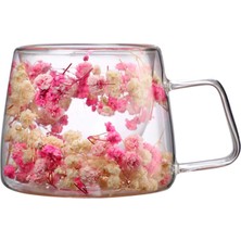 Korunmuş Çiçek Kupası – Yalıtımlı Saplı 200ML Şeffaf Cam Kupa, Çiçekli Çay ve Kahve Kupası (Yurt Dışından)