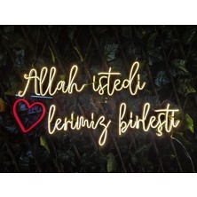Cizgineon Allah Istedi Kalplerimiz Birleşti Işıklı Neon Led Duvar Dekarasyon açık sarı