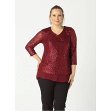 Moda Berray 28034 Payet Büyük Beden Bluz Bordo