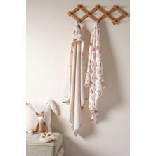 Heaven Home Krem - Ayıcıklı 80X80 cm Kapüşonlu Havlu ve Müslin 2'li Bebek Seti