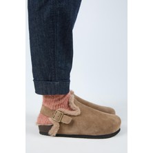 Manijero (Holly 2 Kürklü) Kadın Deri Kemerli Tokalı Sabo Vizon Sandalet