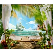 Özel Tasarım Ultra Hd  Marka Fon Perde  Mikro Petek Kumaş Çift Kanat Perde 280*240CM Manzara