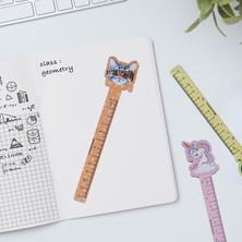 Vuki Kedi Desenli Özel Tasarım Ahşap Cetvel Kitap Ayracı