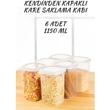 6'Lı Kendinden Kendinden Kapaklı Kare Saklama Kabı, Erzak, Baharat 1,15 Litre