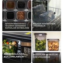 6'Lı Kendinden Kendinden Kapaklı Kare Saklama Kabı, Erzak, Baharat 1,15 Litre Antrasit