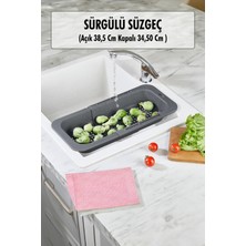 EW's Kitchenware Lavoba Içi Sürgülü Açılır Kapanır Sebze Meyve Süzgeci Füme (Açık 38,5 cm Kapalı 34,50 cm )