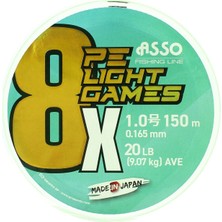 Asso 8x Light Games 1.5 Pe 150M Fluo Green 8 Örgü Ip Misina 0.205 mm 13.61KG Çeker