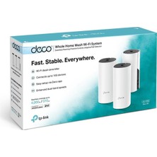 TP-Link Deco M4(3-pack), AC1200 Mbps, Dual-Band, Gigabit Portları, 100 Cihaza Kadar Bağlanılabilirlik, 370 m²'ye Kadar Kapsama, Mobil Uygulama ile Kolay Kurulum, Wi-Fi 5 Mesh Sistemi