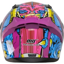 Mts M-801 Gongju Pembe-Mavi Güneş Vizörlü Kask (Siyah Camlı)