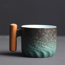 Ahşap Saplı Kahve Kupası – Gradient Glaze Seramik Çay Kupası, Ev Kullanımı Için Zarif Küçük Kahve Kupası (Yurt Dışından)