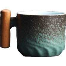 Ahşap Saplı Kahve Kupası – Gradient Glaze Seramik Çay Kupası, Ev Kullanımı Için Zarif Küçük Kahve Kupası (Yurt Dışından)