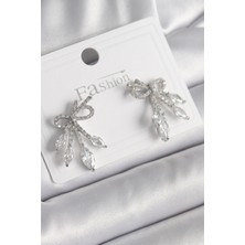 Callerrons Accessories Pirinç Gümüş Renk Zirkon Taşlı Düğüm Model Damla Zirkon Taşlı Kadın Küpe - EBJ250113W30494