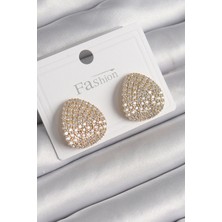 Callerrons Accessories Pirinç Gold Renk Zirkon Taşlı Plaka Model Kadın Küpe - EBJ250113W30501