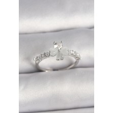 Callerrons Accessories Pirinç Gümüş Renk Zirkon Taşlı Yonca Model Inci Detay Ayarlanabilir Yüzük - EBJ250113W30572