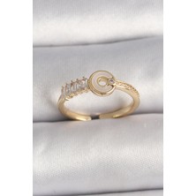 Callerrons Accessories Pirinç Gold Renk Zirkon Taşlı Ayarlanabilir Kadın Yüzük - EBJ250113W30581