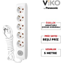 Viko |  Beşli Grup Priz, Anahtarlı Topraklı - Çocuk Korumalı Çoğaltıcı Priz, 5'li, 5 M, Beyaz