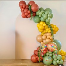 Doğum Günü Konsepti *turuncu*çöl Kumu*zerdeçal*kış Yeşili* 100 Lü Balon Zinciri Parti Seti
