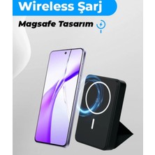 Magsafe Powerbank Standlı Deri 20W Hızlı Şarj Taşınabilir Batarya Kablosuz Şarj Cihazı Mıknatıs 10000MAH