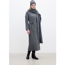 Saç Örgülü Triko Elbise Antrasit