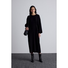 Manuka Triko Bağlamalı Elbise Siyah