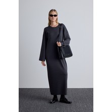 Manuka Triko Bağlamalı Elbise Antrasit