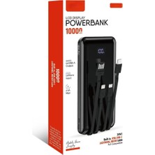 10.000 Mah Plus Dijital Göstergeli Dahili Çoklu Kablolu Powerbank,siyah,taşınabilir Şarj Cihazı