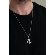 TMT Silver Gümüş Gemi Çapa Denizci Balıkçı Kuru Kafa Modeli Erkek Kolye